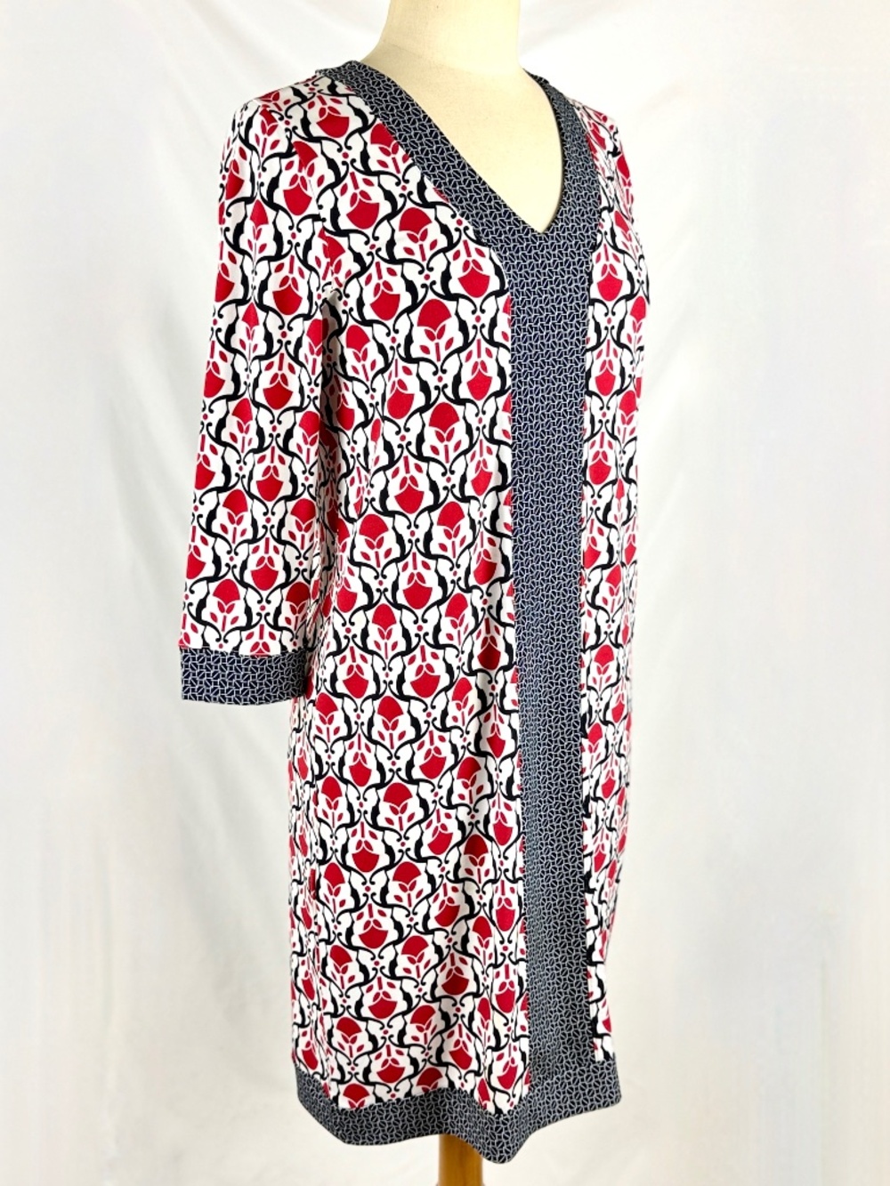 Brooks Brothers 346 Career Dress S Red White Black Print Stretchy Knit Packable
